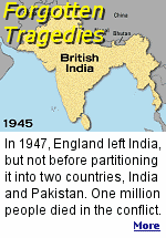 The partition of India was the largest mass migration in history of some 10 million. As many as one million civilians died in the accompanying riots and fighting.